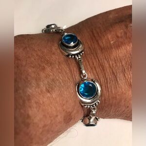 Blue Topaz Stamped 925 Sterling Silver Bracelet